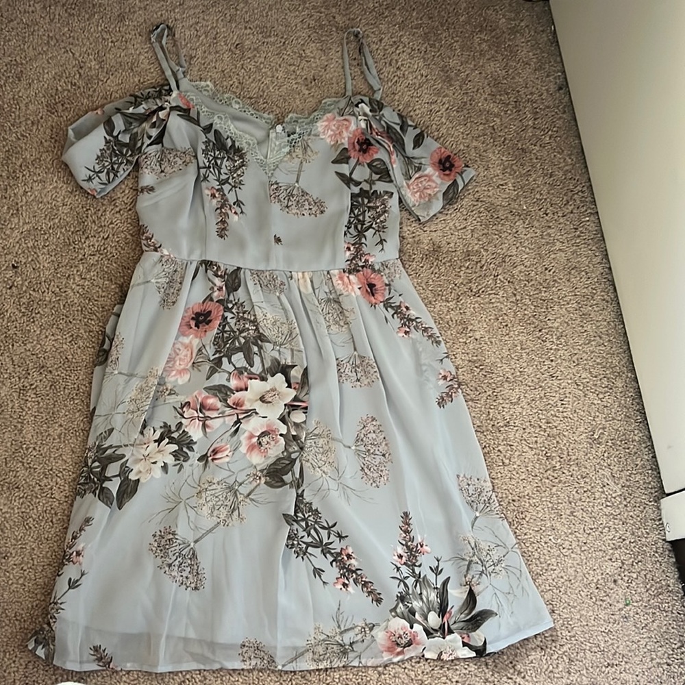 Blue floral off the shoulder dress